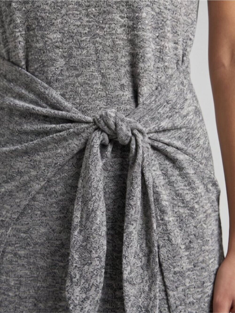 Lucky Brand Ruched Front Tie T-Shirt Dress | Casual Soft Stretch Knit Grey - Picture 3 of 7